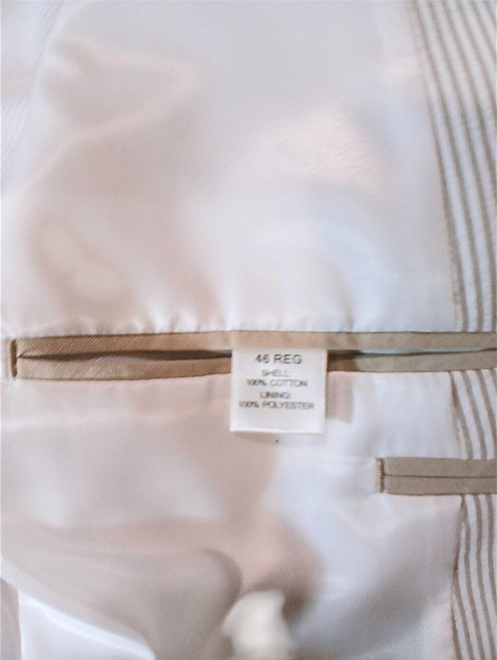 Mens Seersucker Blazer Tan White Lined Sz 46 R - Picture 11 of 11